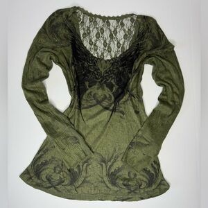 Weavers Green Lace Boho Top Large Fairy Grunge Long Sleeve Distressed